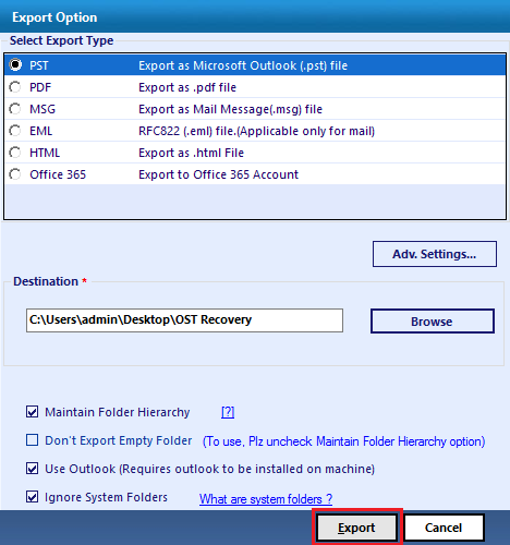 Export option of software